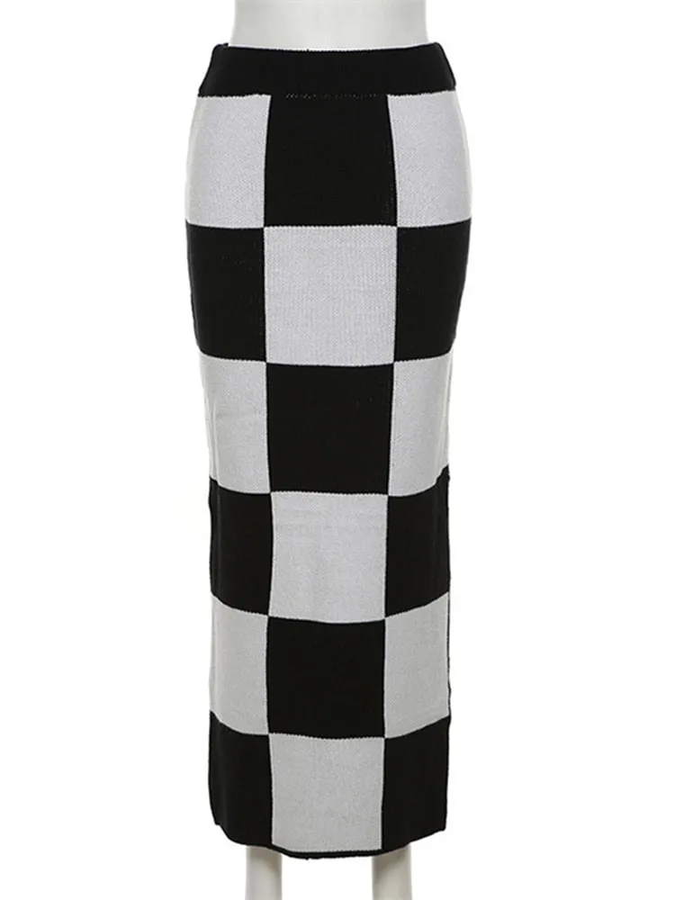 Black Checkered Maxi Skirt