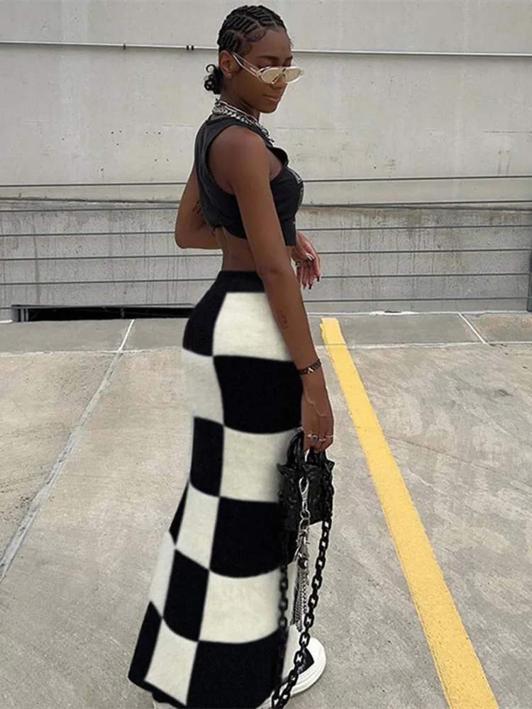 Black Checkered Maxi Skirt