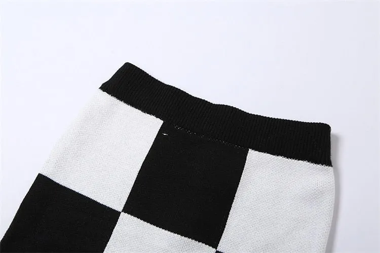 Black Checkered Maxi Skirt