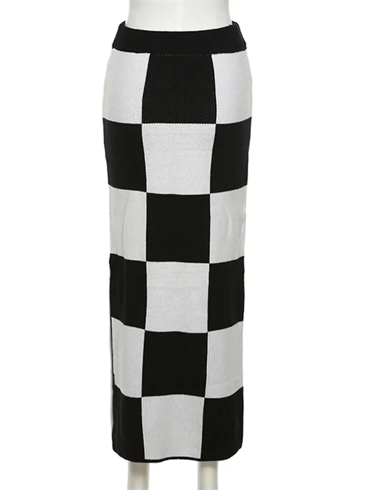 Black Checkered Maxi Skirt