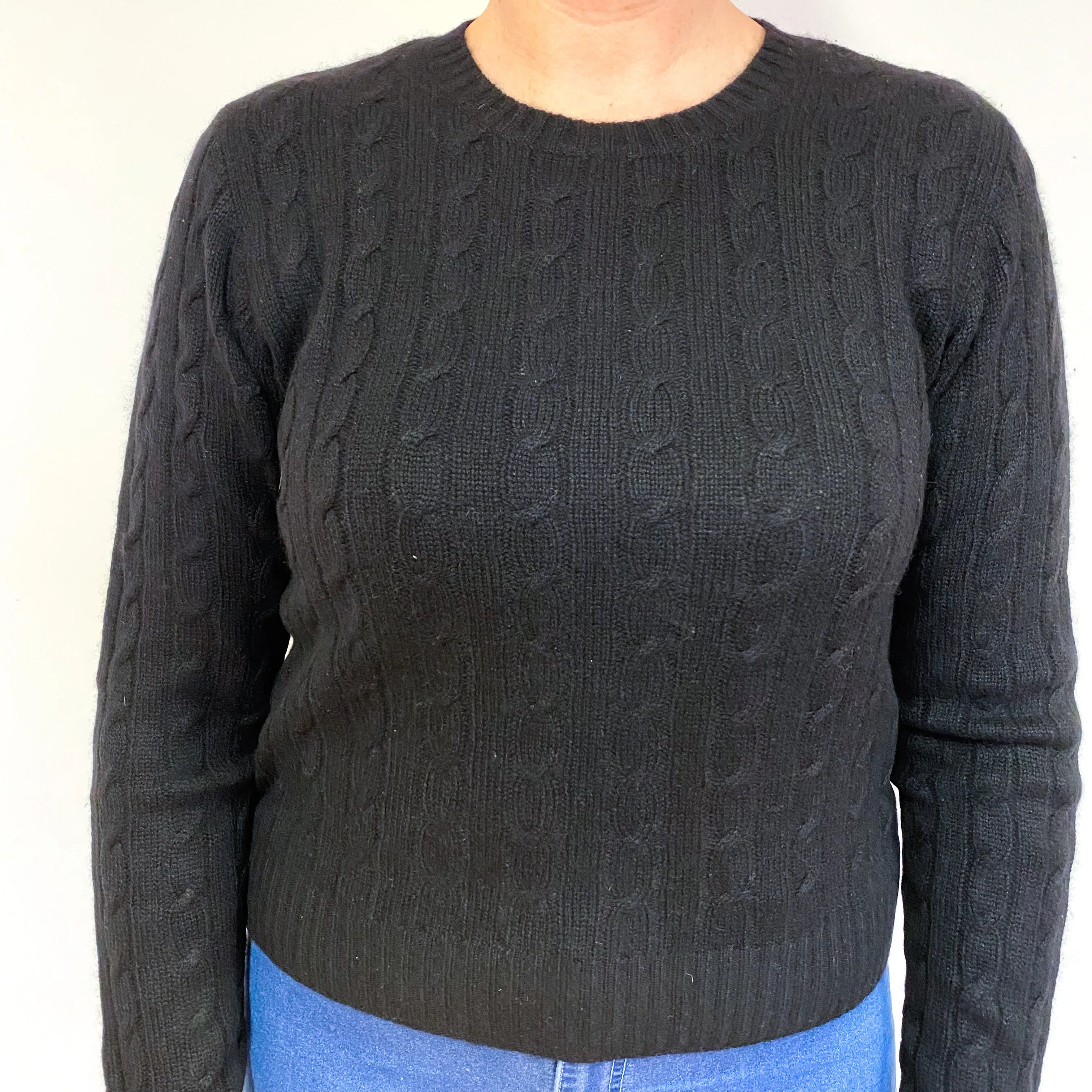 Black Cropped Cashmere Crew Neck Jumper Large