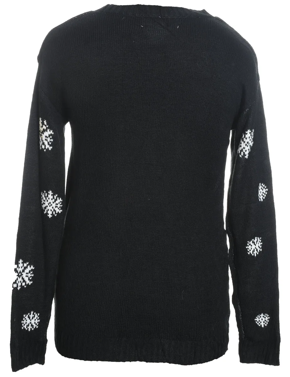 Black Knit Sequined Christmas Jumper - M