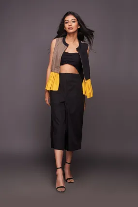 Black Yellow Peplum Top With Culottes