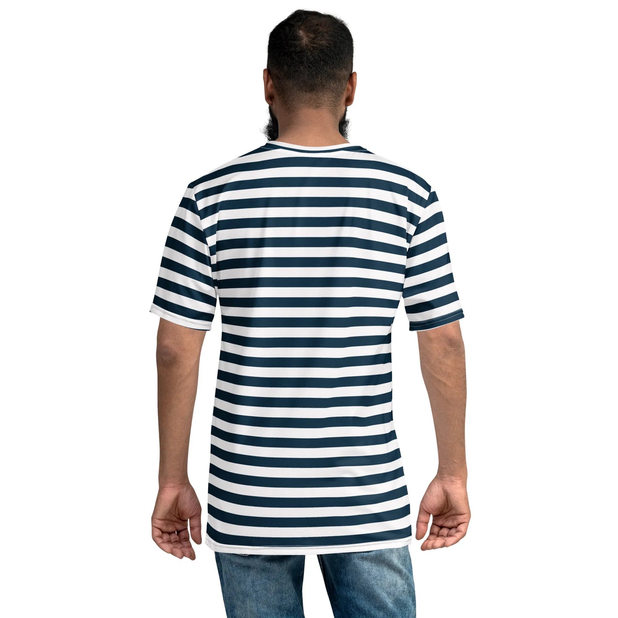 Blue and White Stripes Men's t-shirt, Nautical Theme Shirt, Boat Gift, Sailing Shirt