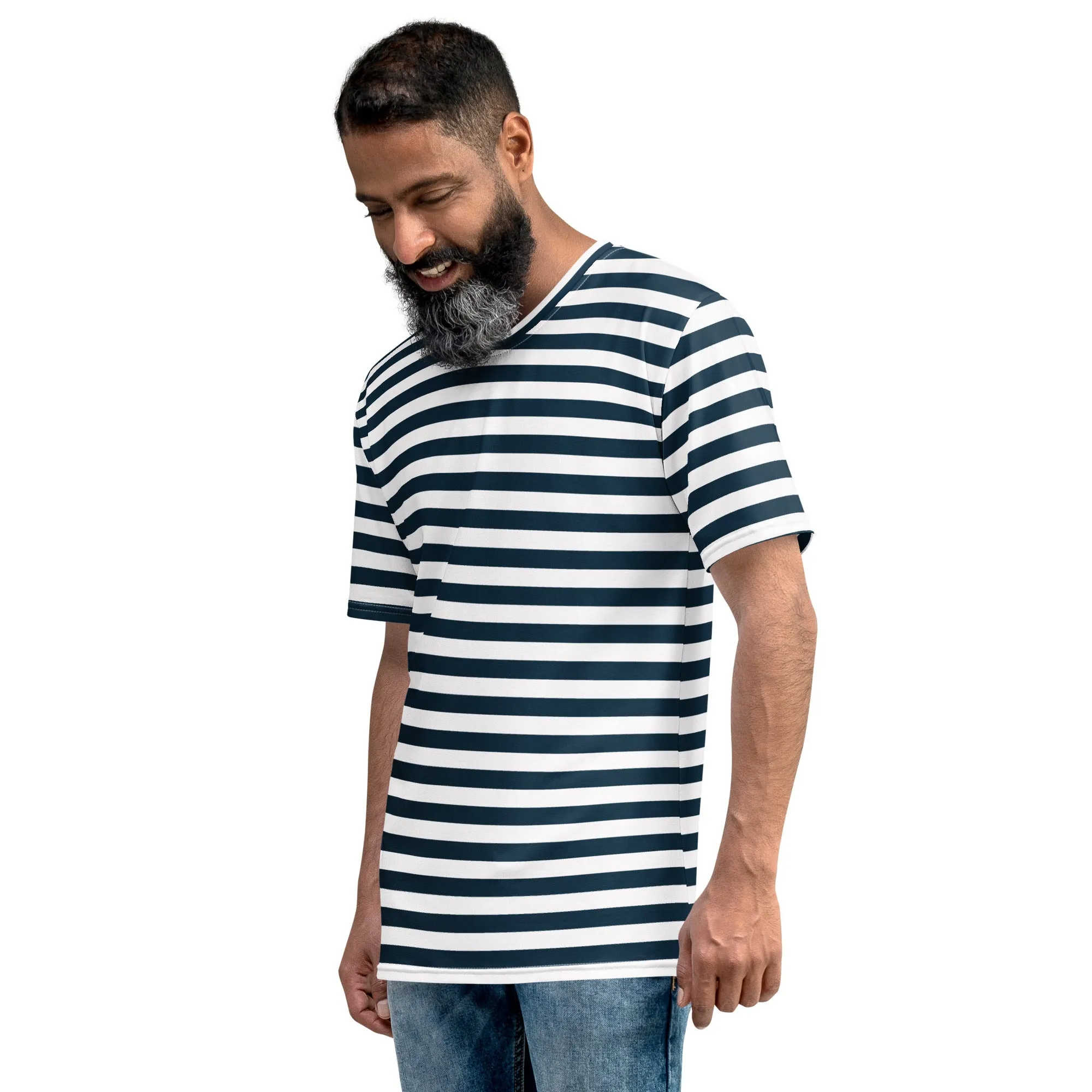 Blue and White Stripes Men's t-shirt, Nautical Theme Shirt, Boat Gift, Sailing Shirt