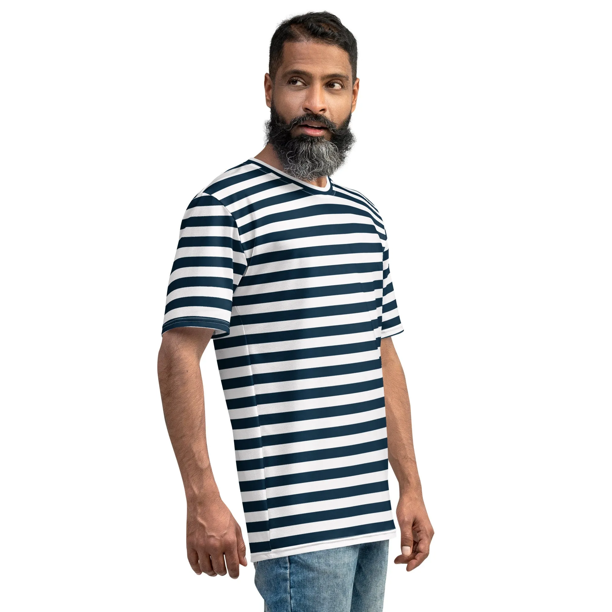 Blue and White Stripes Men's t-shirt, Nautical Theme Shirt, Boat Gift, Sailing Shirt