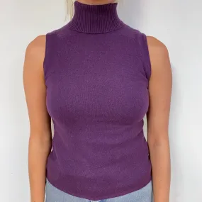 Blueberry Purple Cashmere Sleeveless Polo Neck Jumper Small