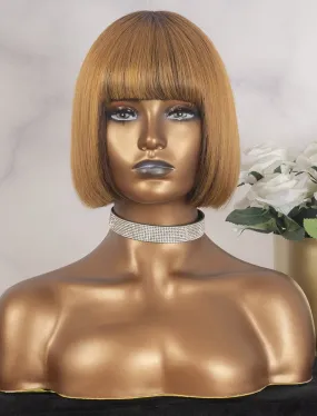 Bob Straight With Bangs Human Hair Scalp Top Wigs Machine Made