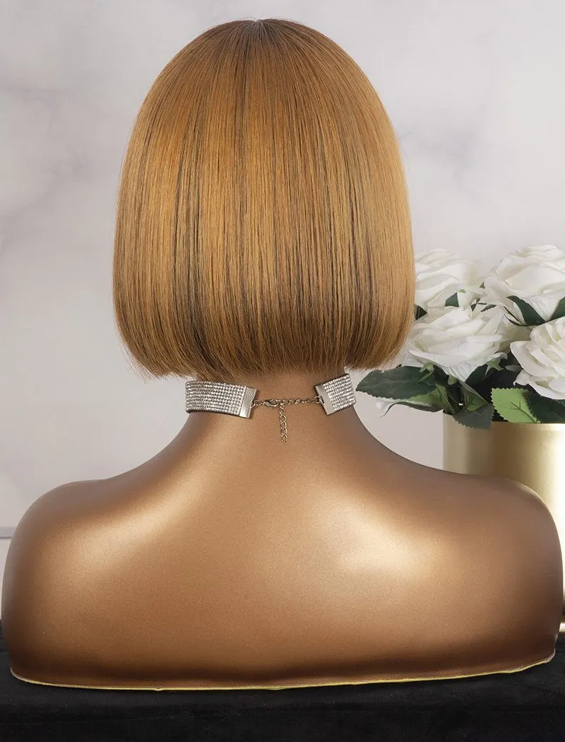 Bob Straight With Bangs Human Hair Scalp Top Wigs Machine Made