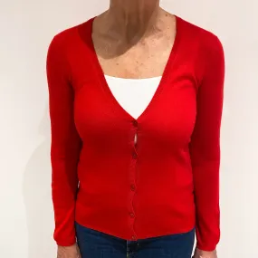 Bright Scarlet Red Cashmere V Neck Cardigan Medium
