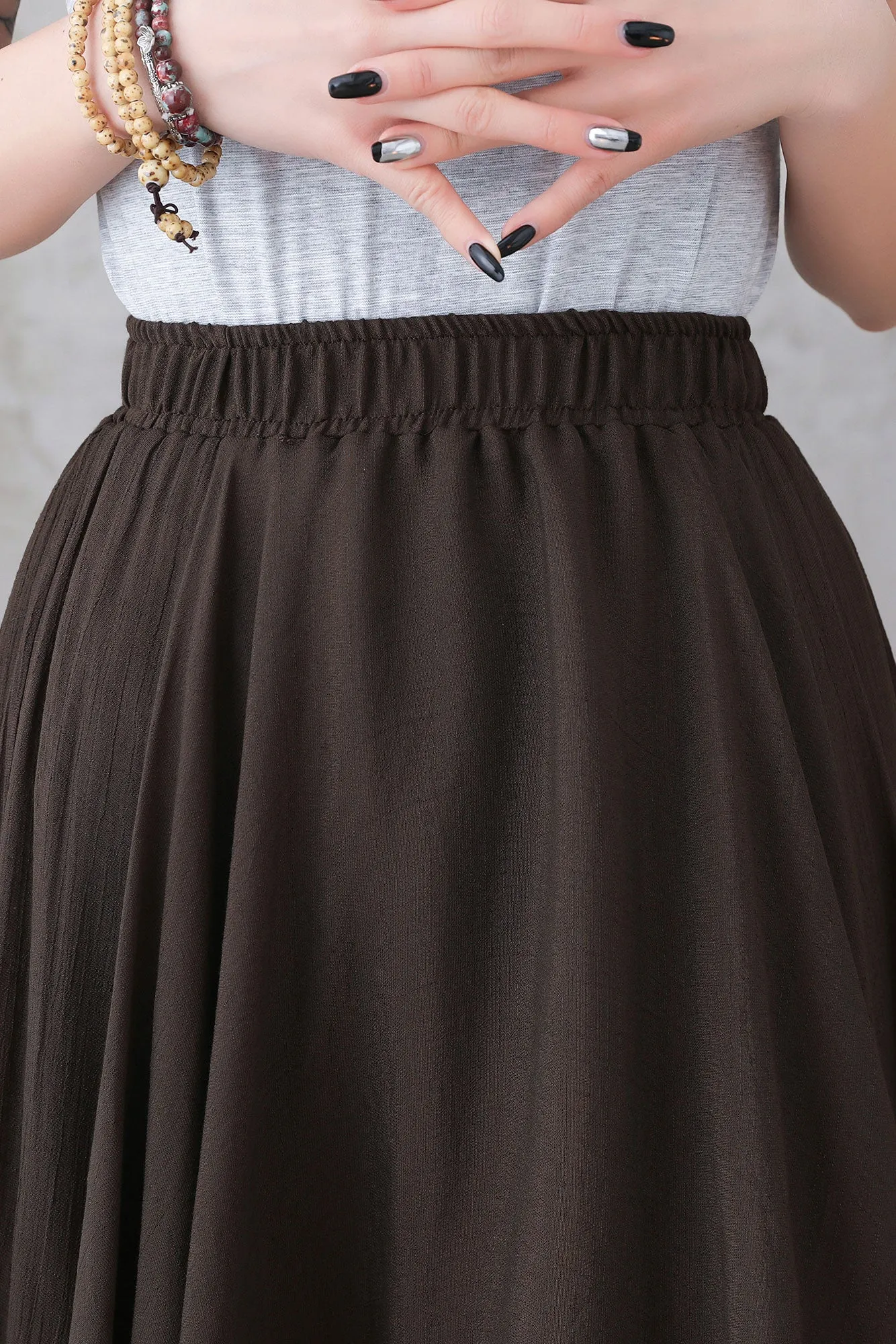 Brown Linen maxi Boho Skirt 3300