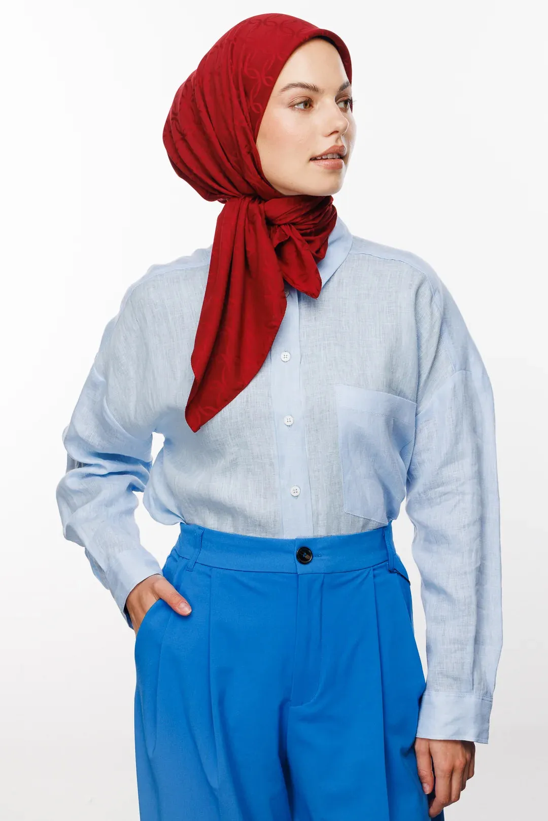 Burgundy London Pattern Silky Jacquard Scarf
