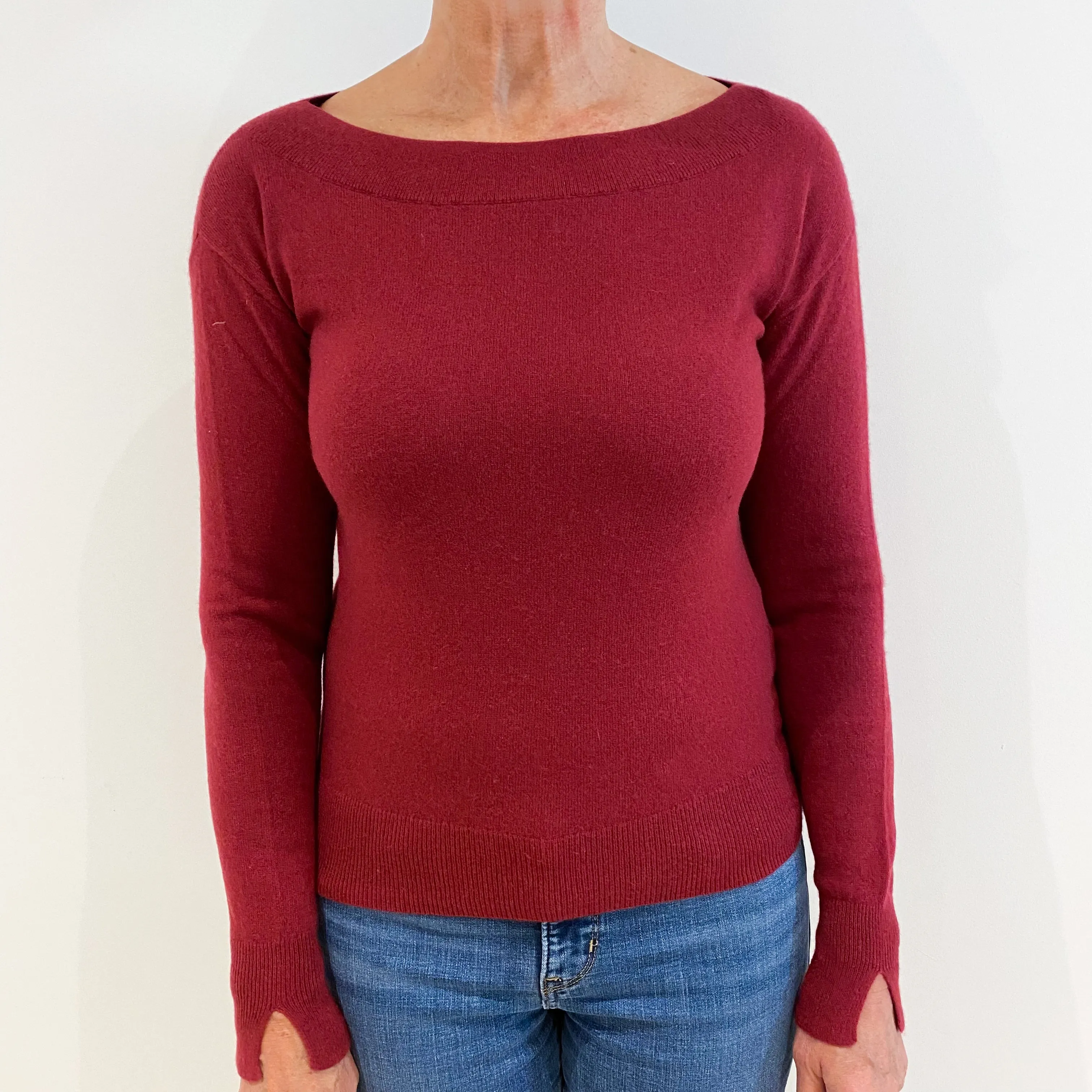 Burgundy Red Cashmere Boat Neck Jumper Medium