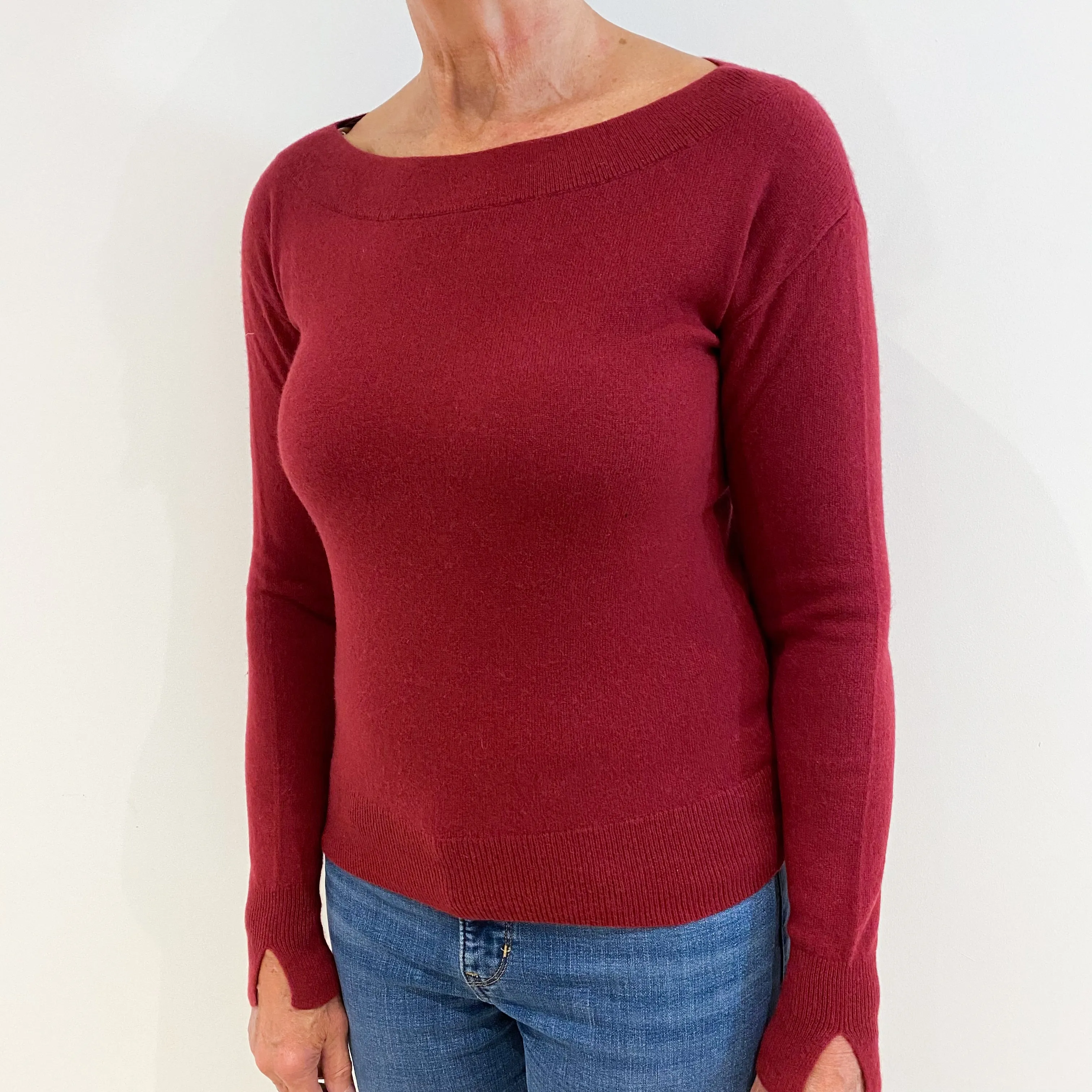 Burgundy Red Cashmere Boat Neck Jumper Medium