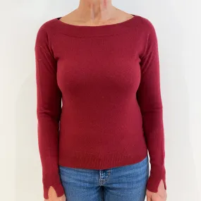 Burgundy Red Cashmere Boat Neck Jumper Medium