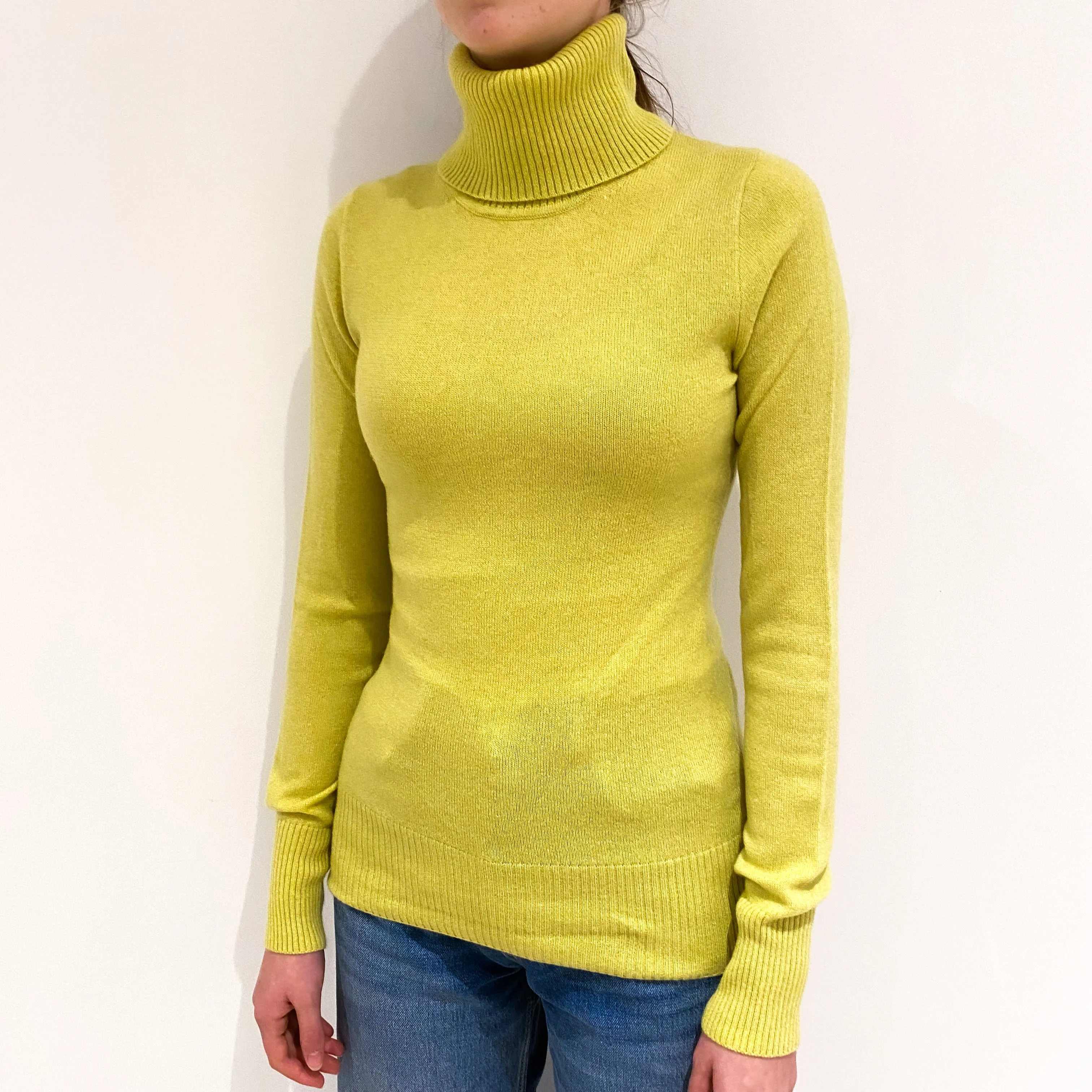 Chartreuse Yellow Cashmere Polo Neck Jumper Extra Small