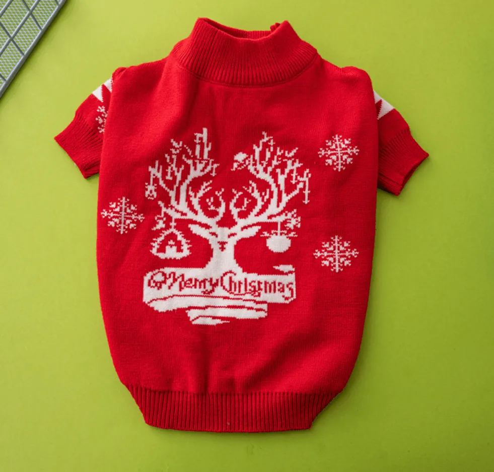 Christmas Tree & Elk Dog Sweater – Festive Holiday Sweater for Dogs