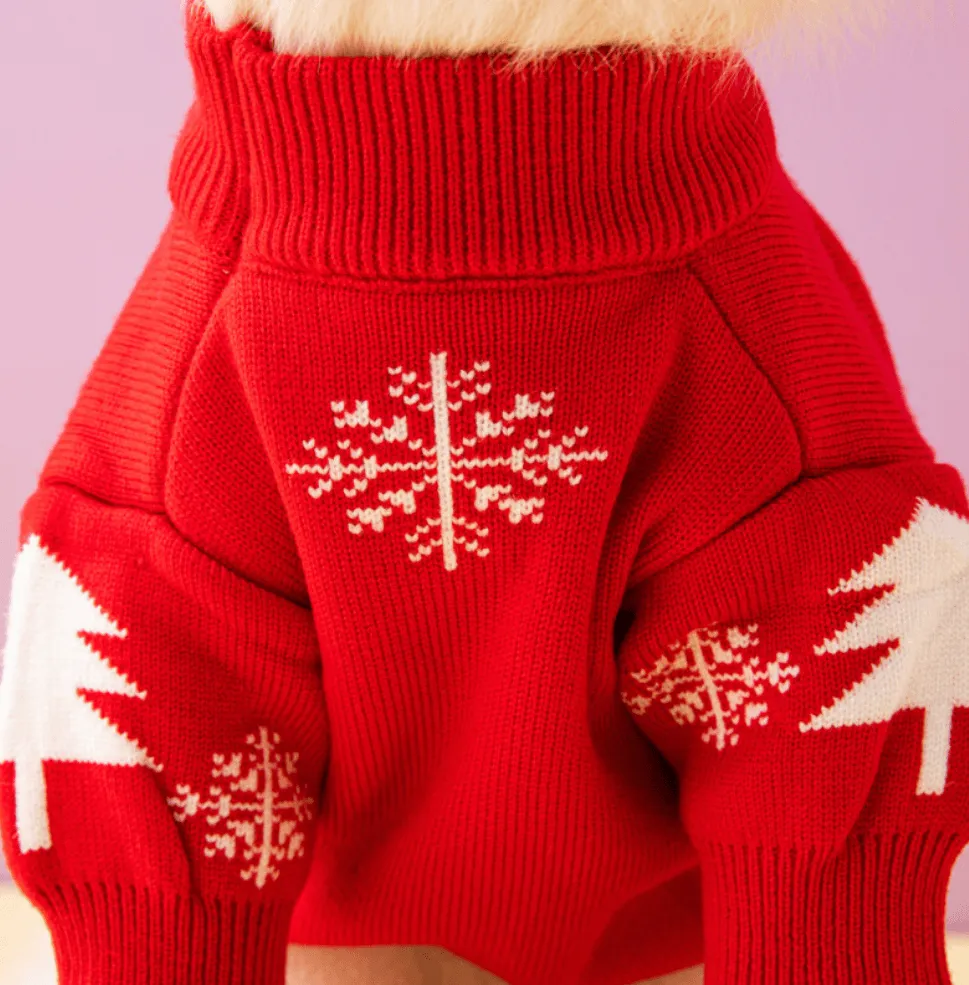 Christmas Tree & Elk Dog Sweater – Festive Holiday Sweater for Dogs