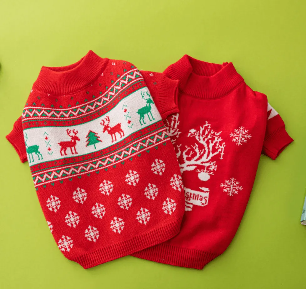 Christmas Tree & Elk Dog Sweater – Festive Holiday Sweater for Dogs