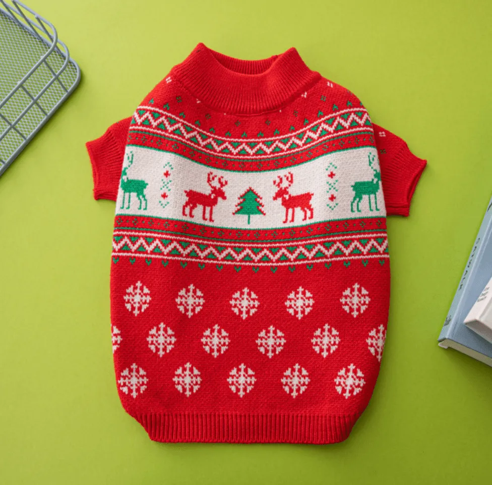 Christmas Tree & Elk Dog Sweater – Festive Holiday Sweater for Dogs