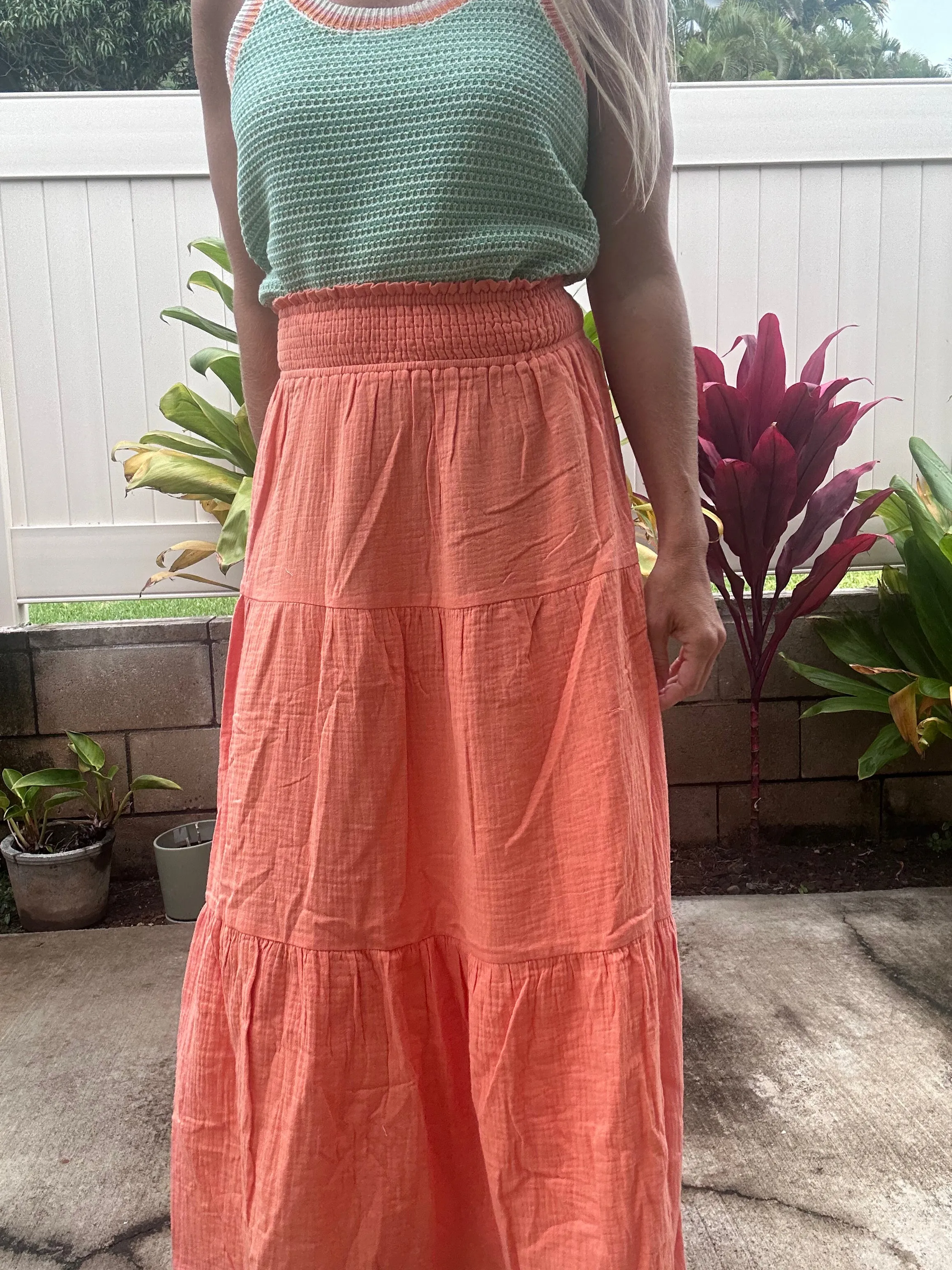 Coconut Grove crinkle gauze maxi skirt