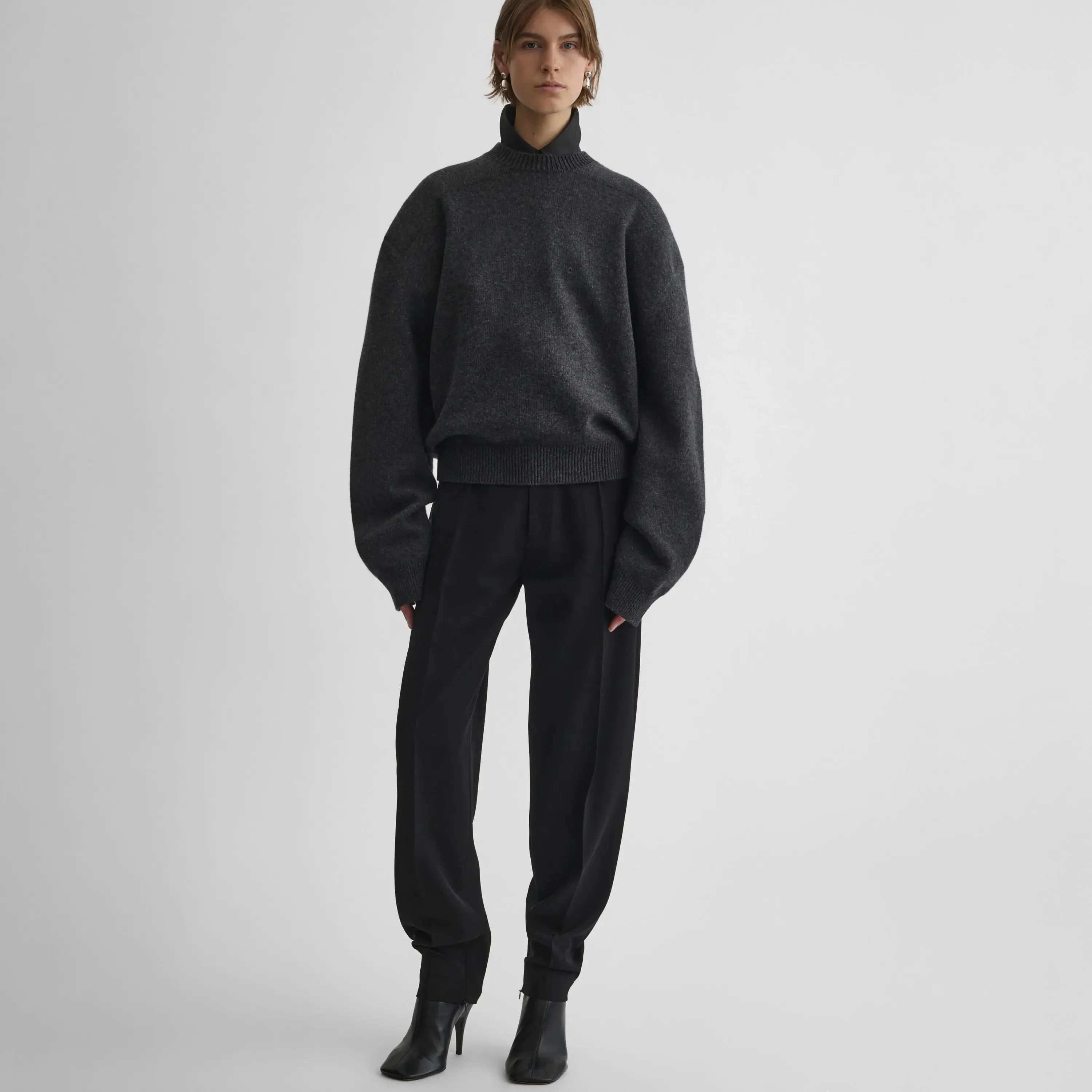CONTRAST PATCH JUMPER | charcoal wool cashmere