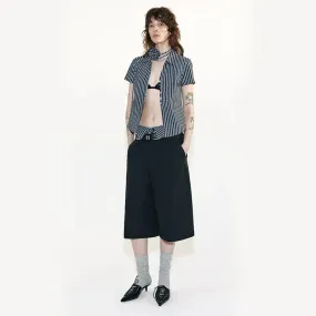 Contrast Striped Double-Waist Culottes