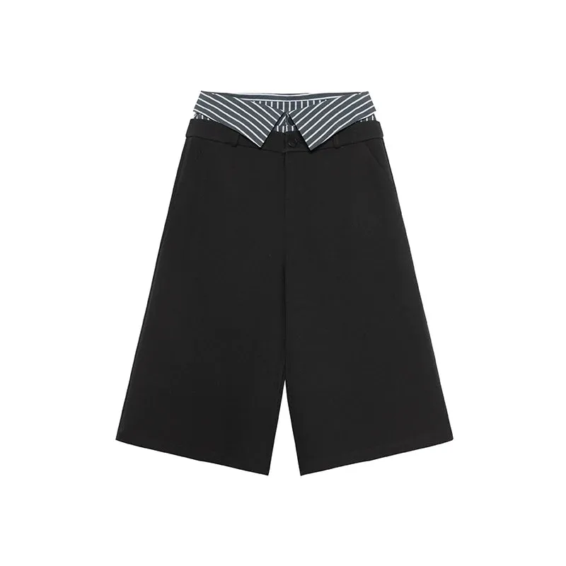 Contrast Striped Double-Waist Culottes