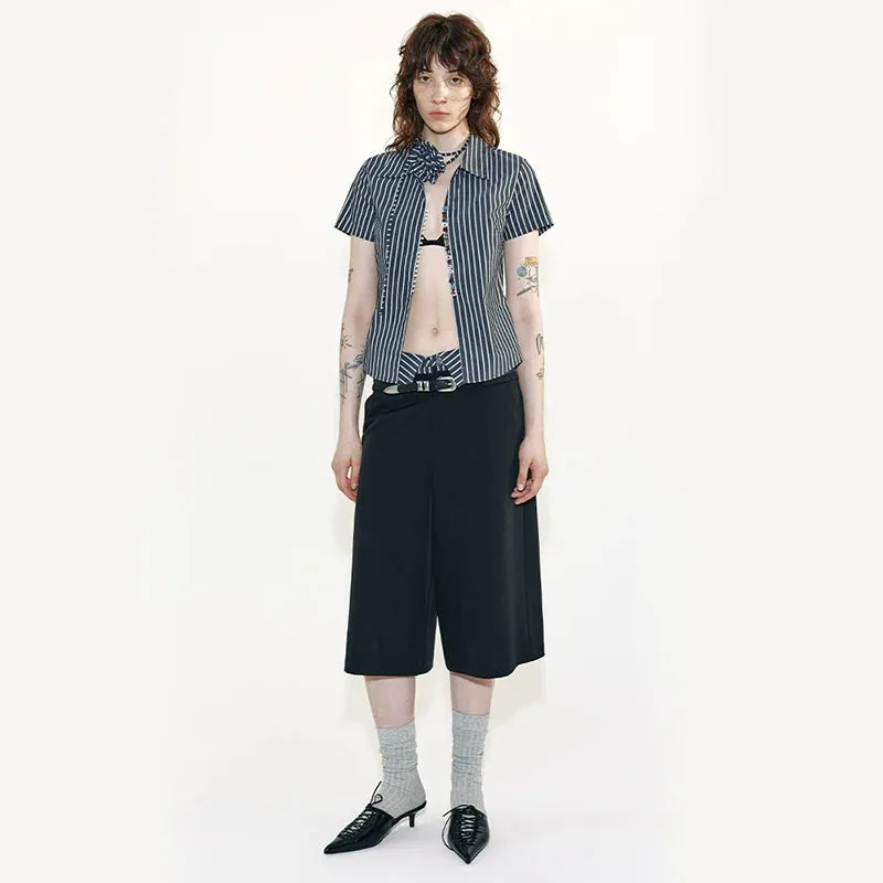 Contrast Striped Double-Waist Culottes