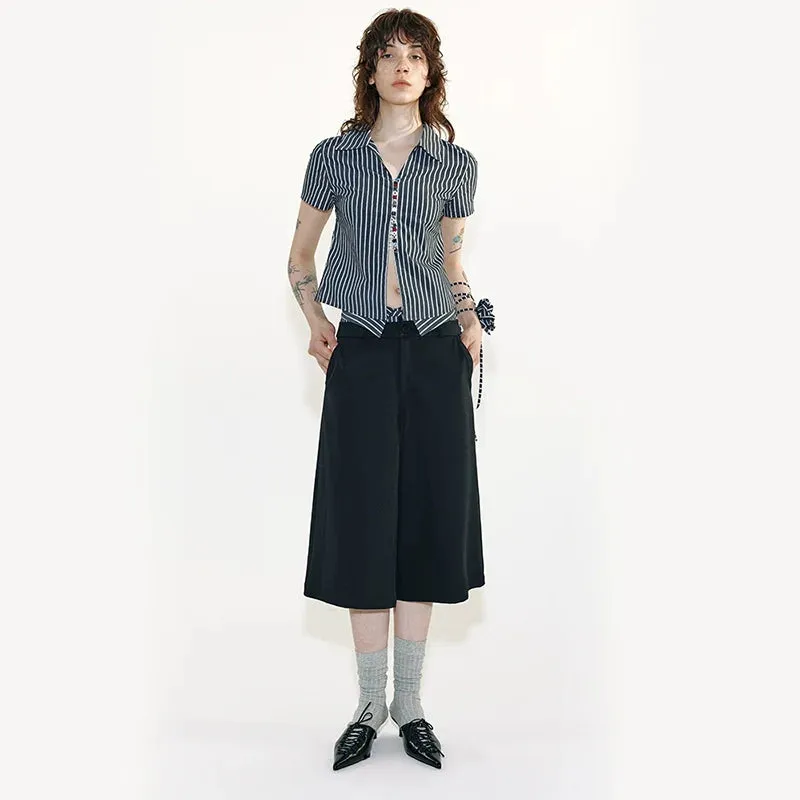 Contrast Striped Double-Waist Culottes