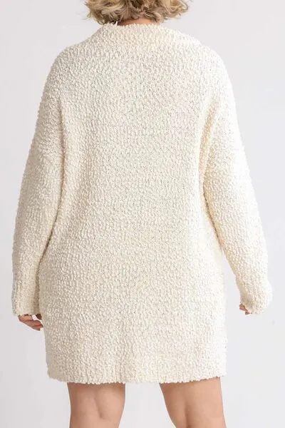Cream Color Long Sleeve Boucle Sweater Dress
