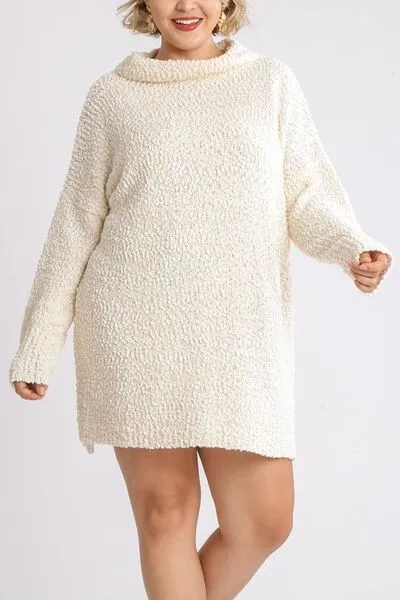 Cream Color Long Sleeve Boucle Sweater Dress