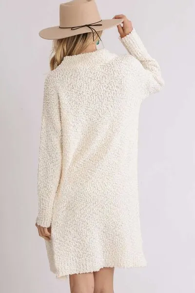 Cream Color Long Sleeve Boucle Sweater Dress