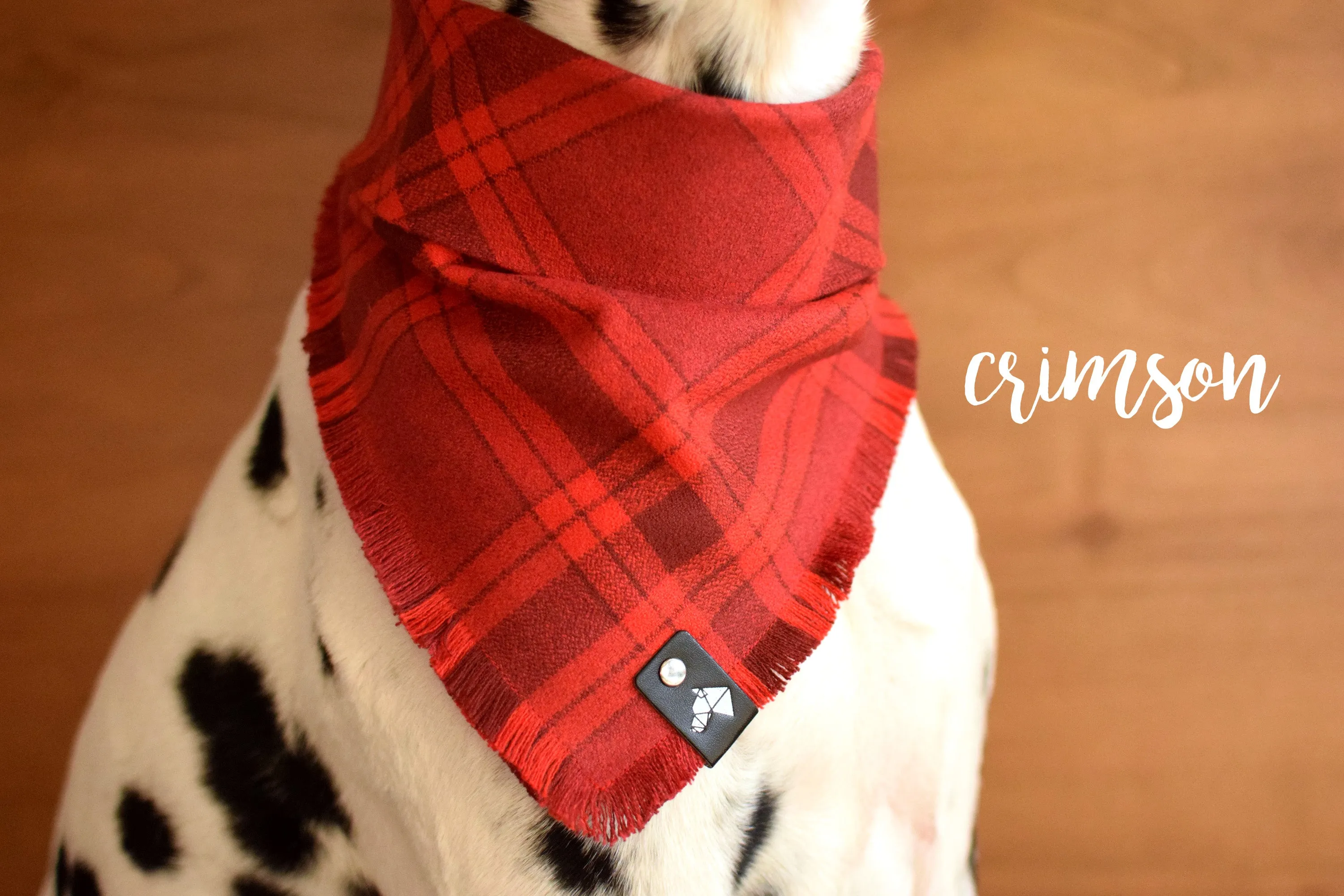 CRIMSON Fringed Flannel Dog Bandana - Snap/Tie On Cotton Scarf