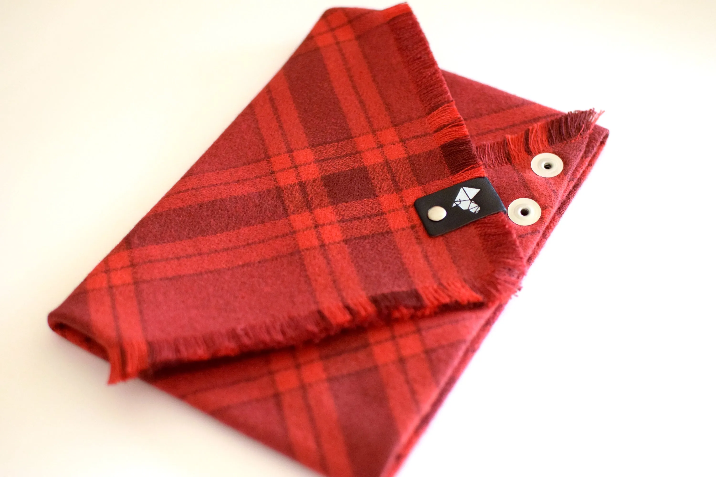 CRIMSON Fringed Flannel Dog Bandana - Snap/Tie On Cotton Scarf