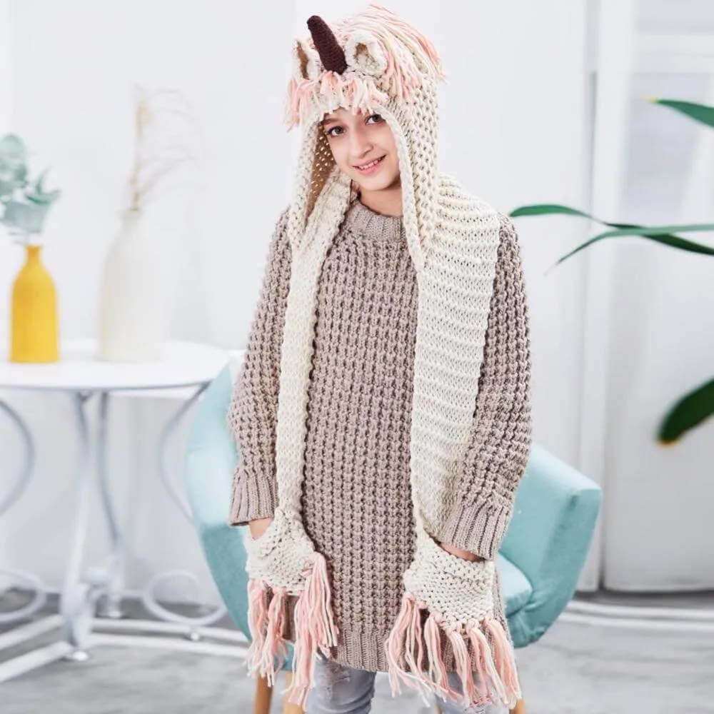 Crochet Unicorn Hooded Scarf