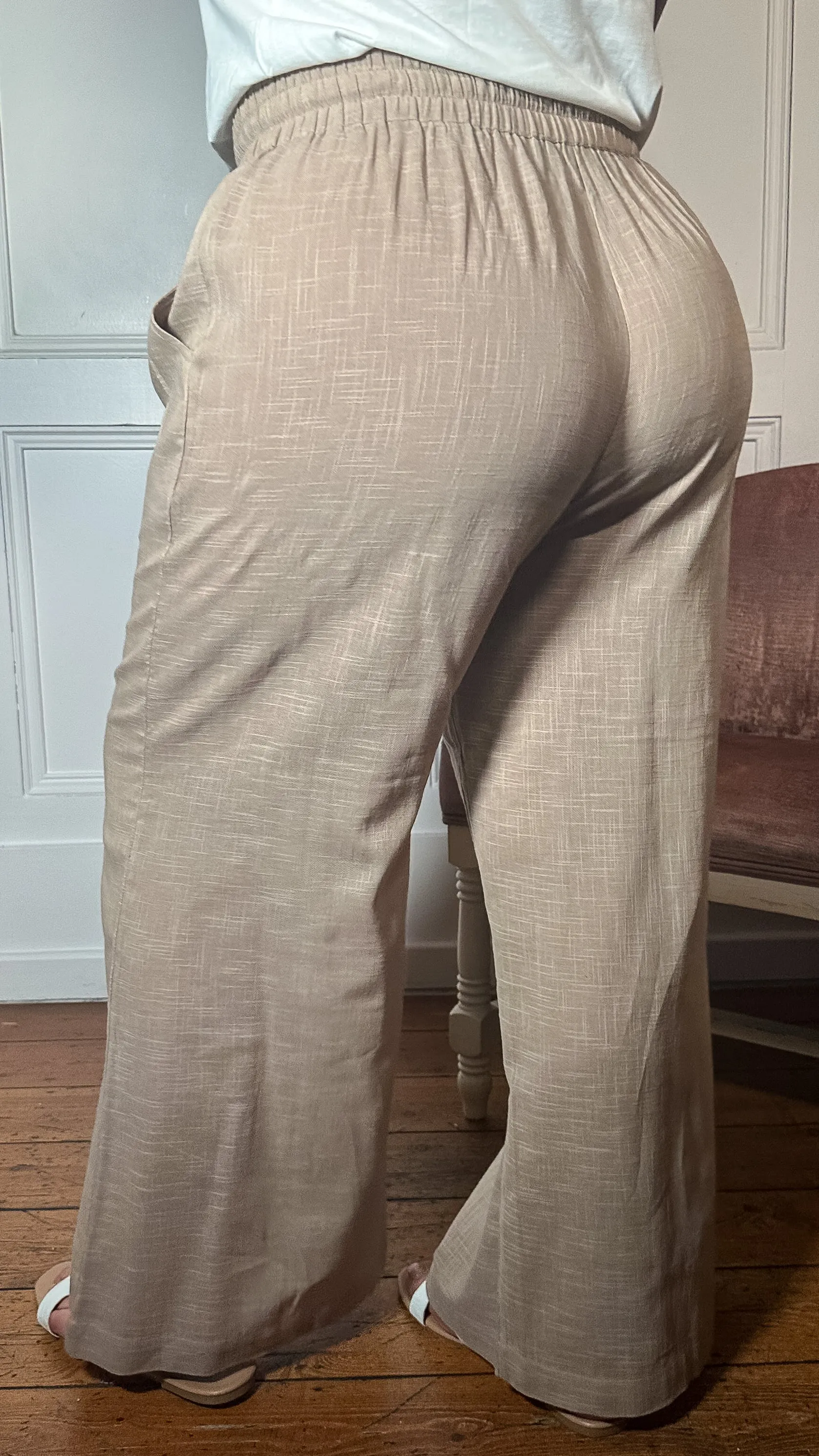 CurveWow Slub Wide Leg Trouser Mocha