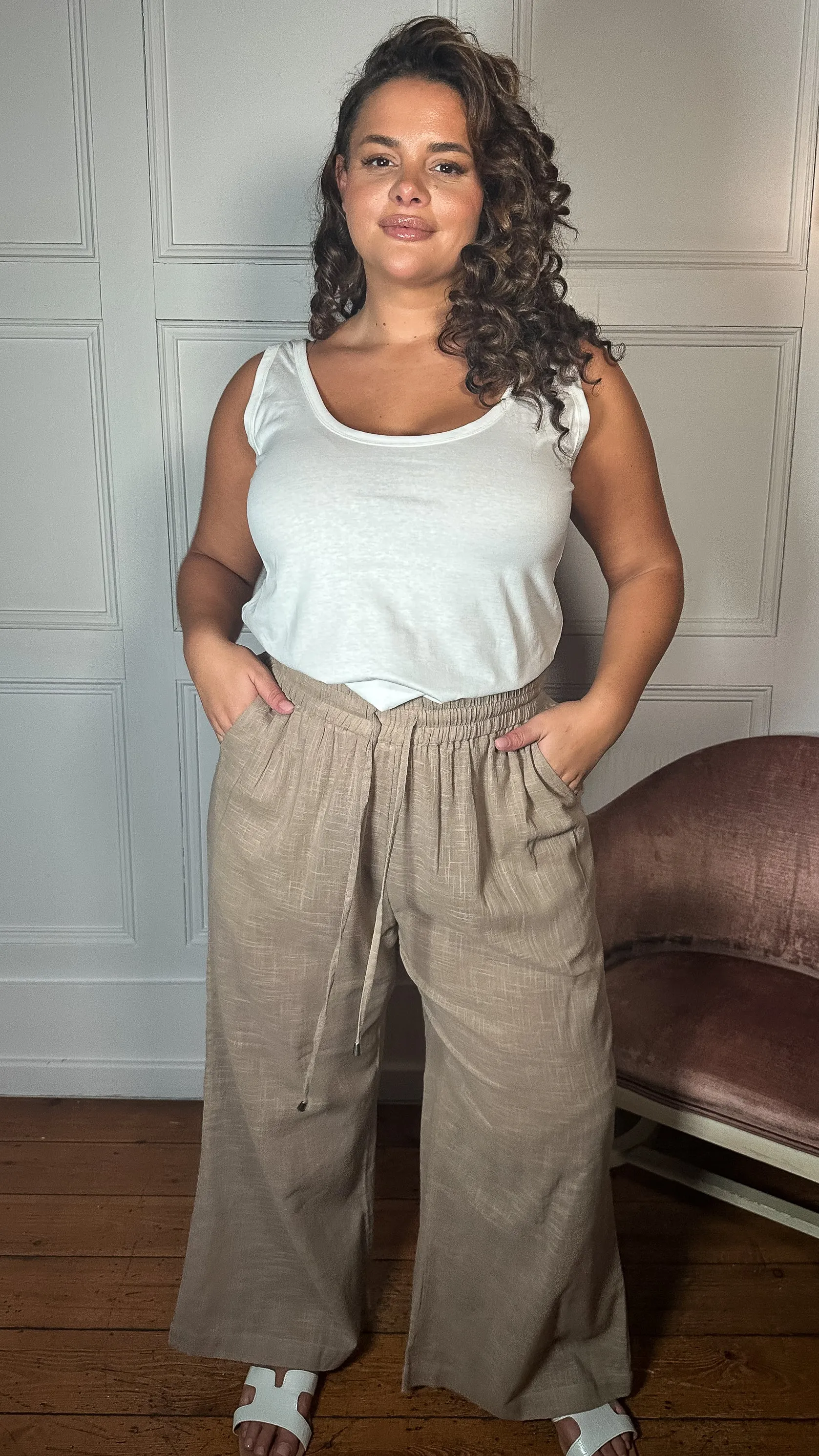 CurveWow Slub Wide Leg Trouser Mocha