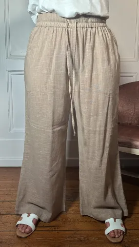 CurveWow Slub Wide Leg Trouser Mocha