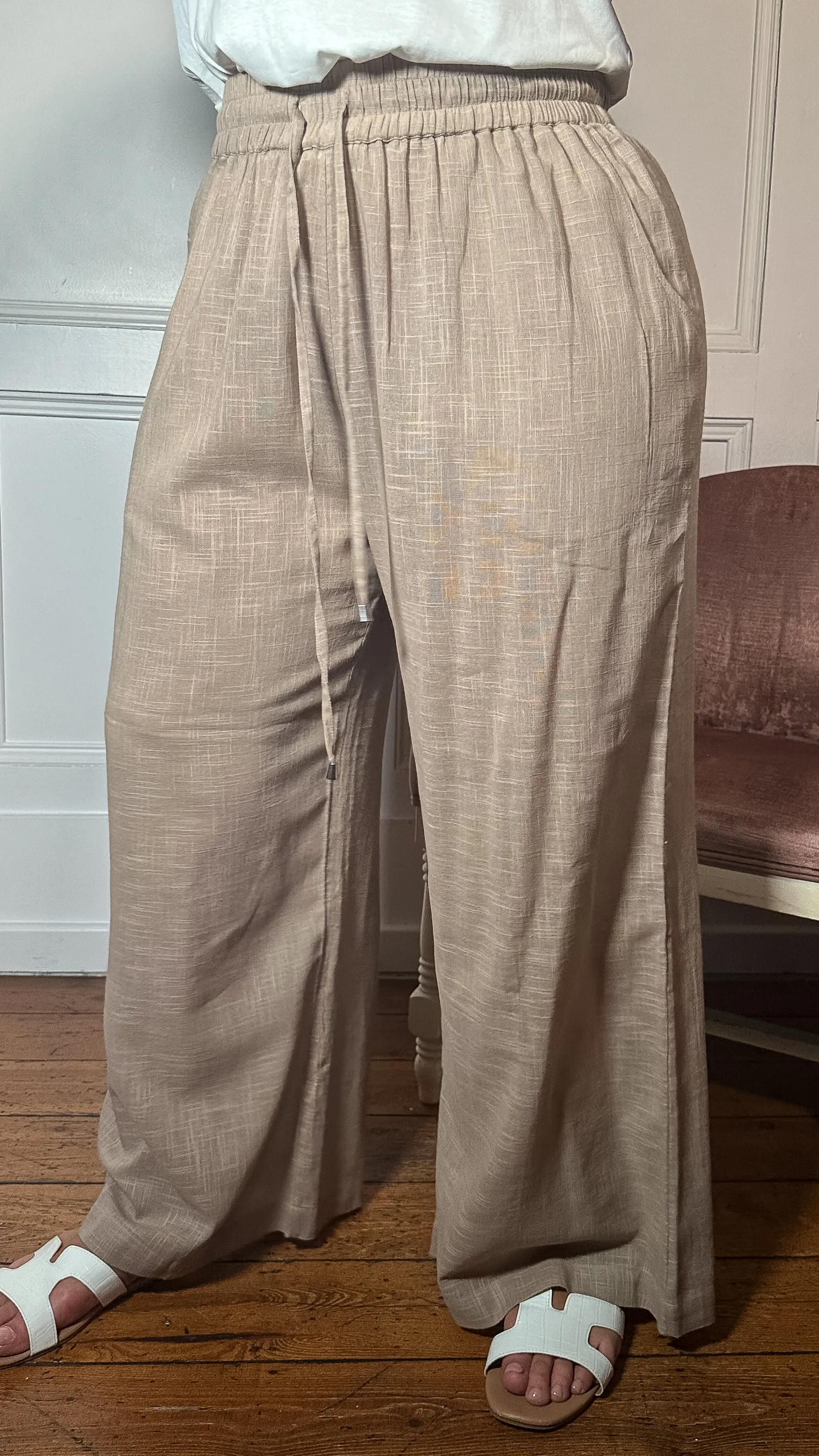CurveWow Slub Wide Leg Trouser Mocha
