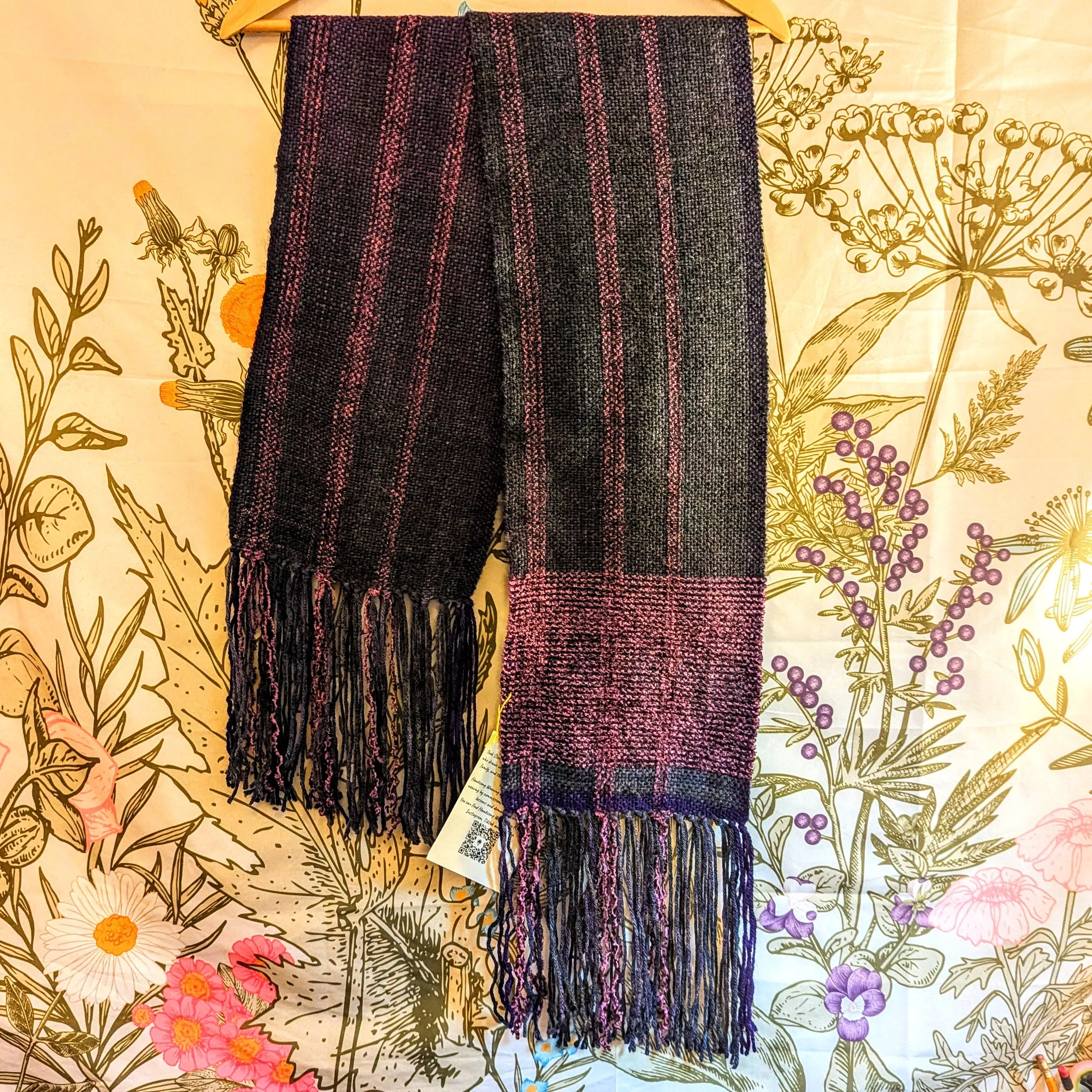 Dark Amethyst Chenille and Wool Handwoven Scarf