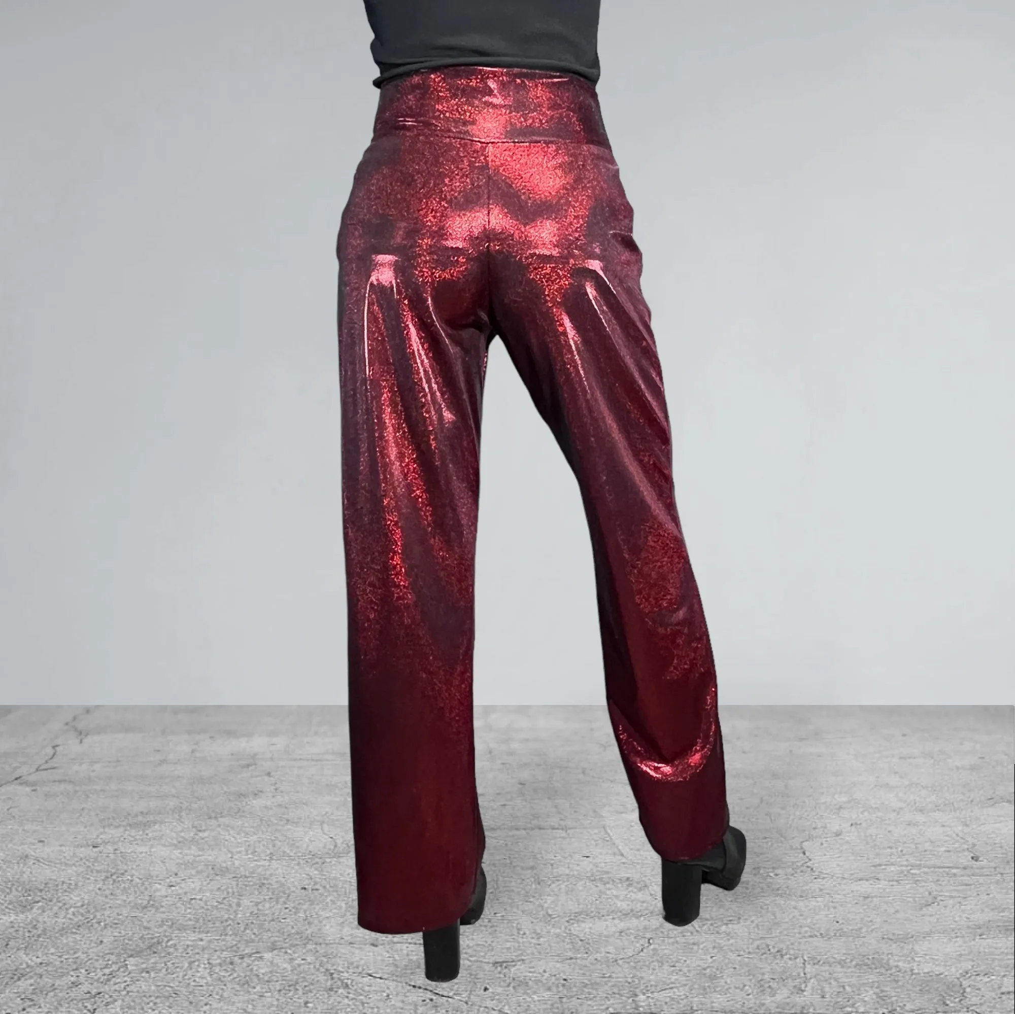 Dark Red Burgundy Sparkle Straight Wide Leg Relaxed Fit Pants - Optional Pockets