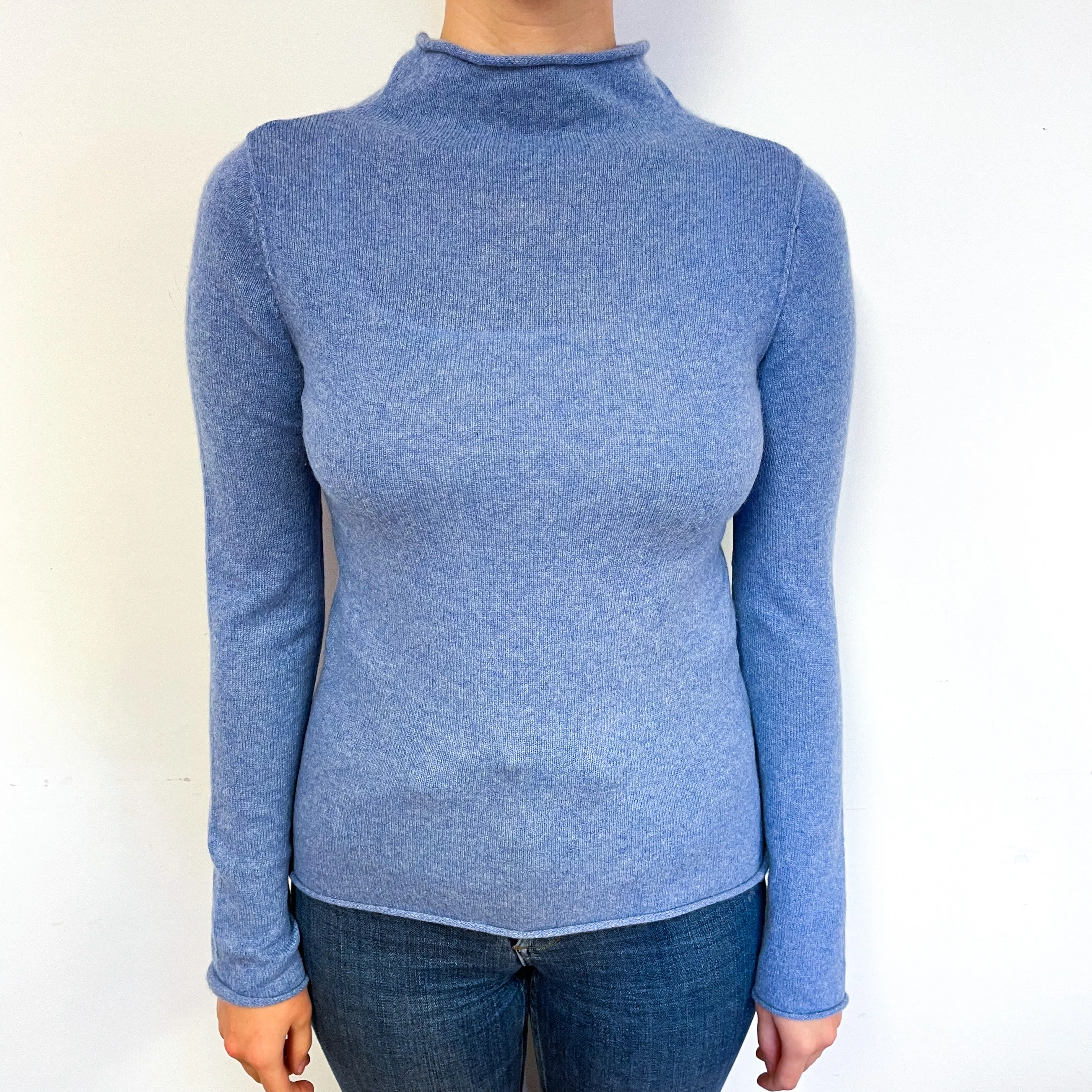 Denim Blue Cashmere Funnel Neck Jumper Small