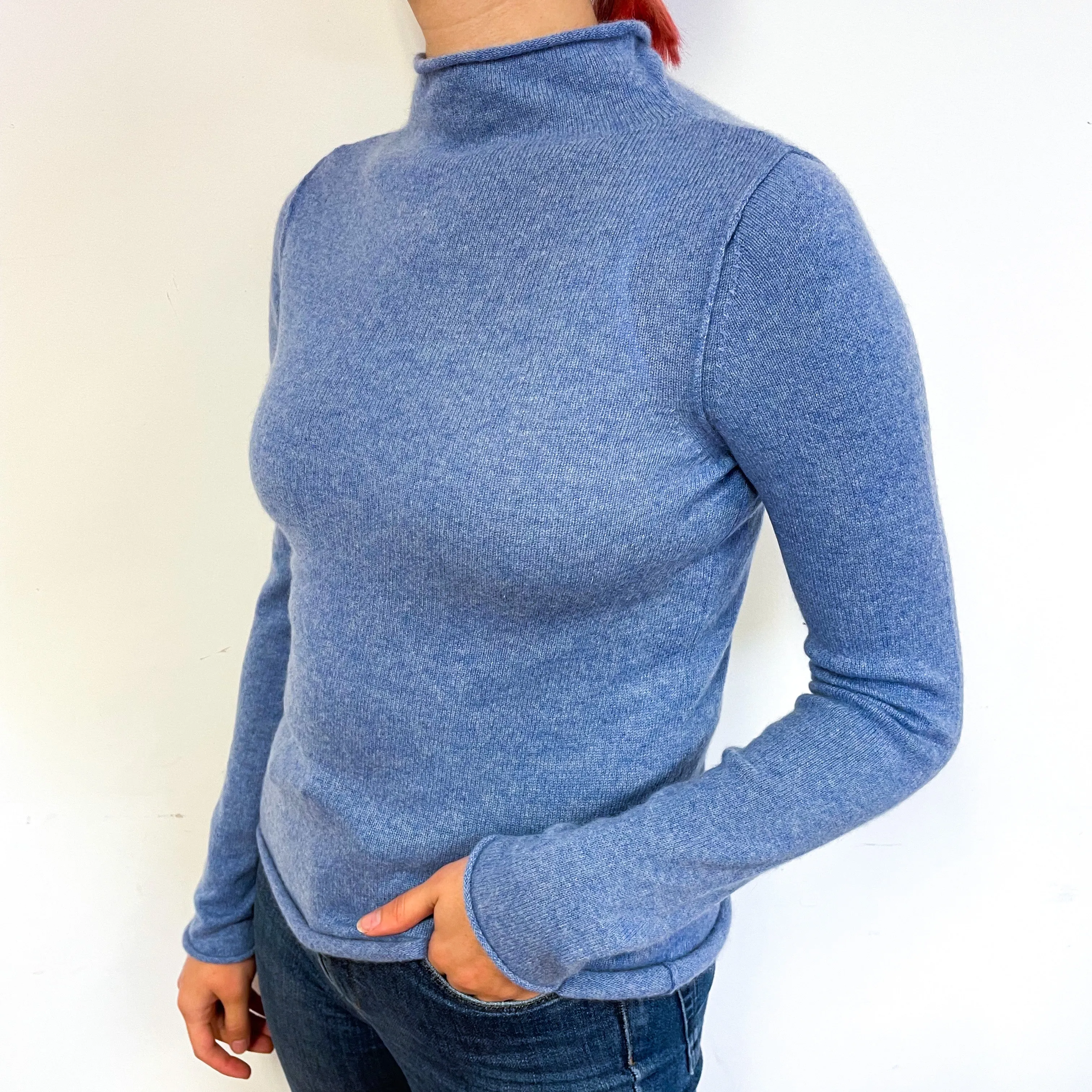 Denim Blue Cashmere Funnel Neck Jumper Small