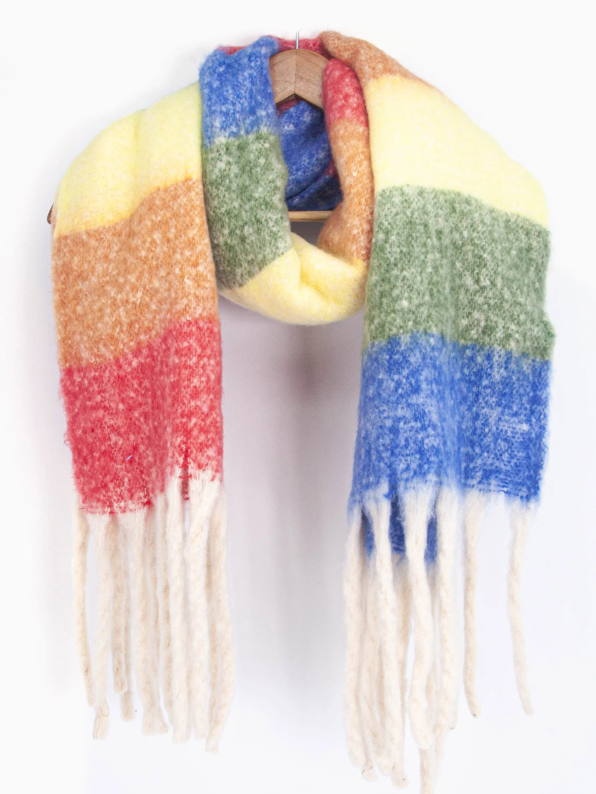 Eliza Heavyweight Scarf - Multi, Horizontal Rainbow Stripe