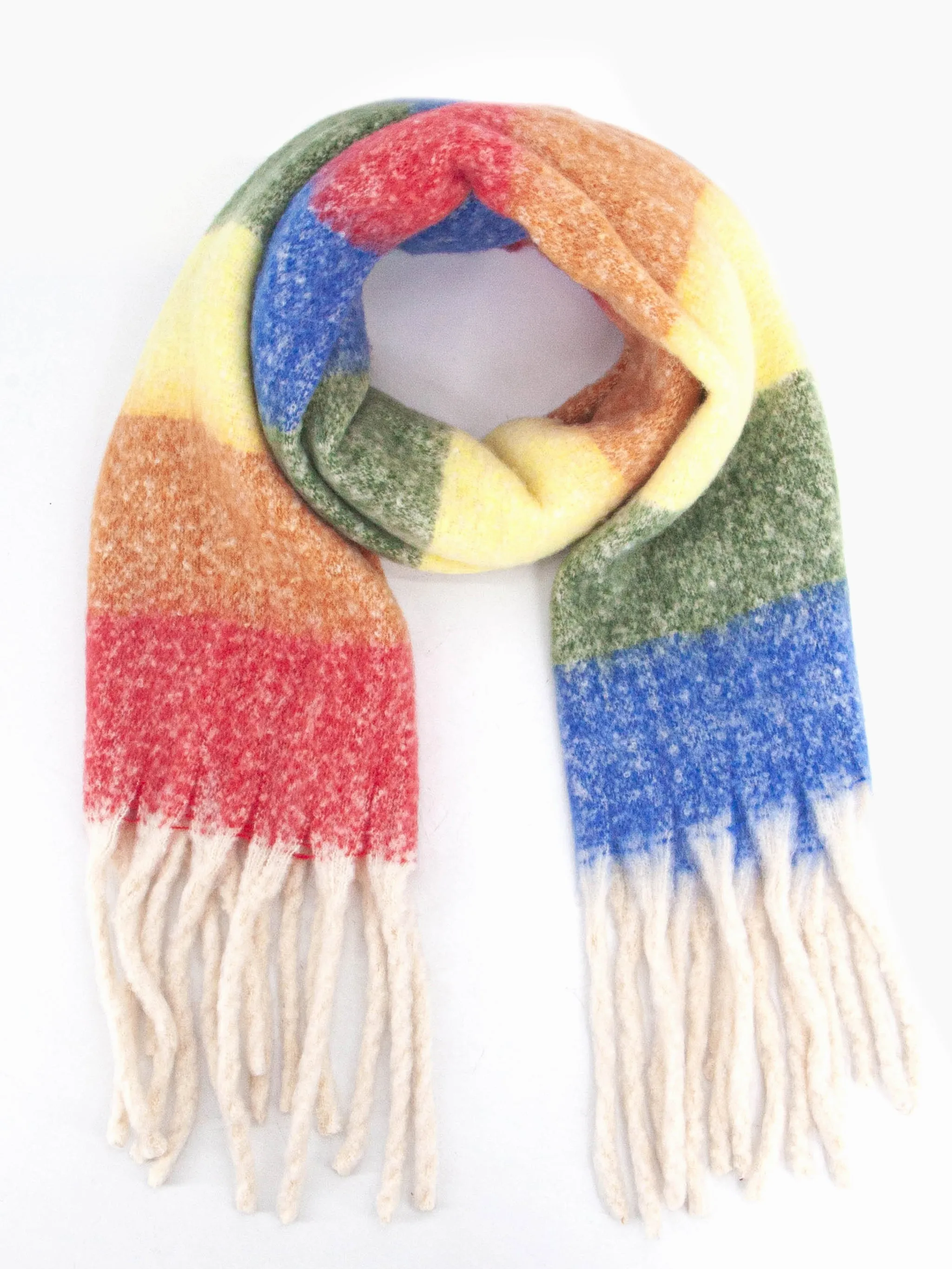 Eliza Heavyweight Scarf - Multi, Horizontal Rainbow Stripe