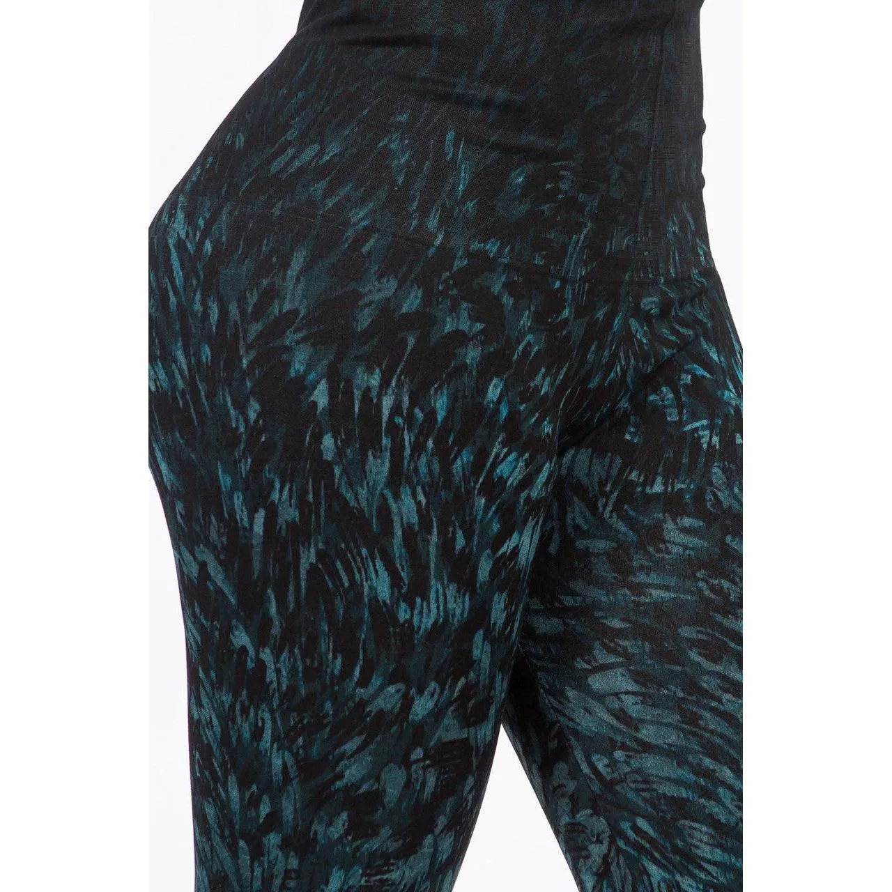 Extended Size High Waist Full Length Leggings with Small Paint Stroke - pic