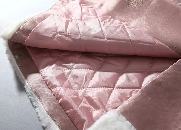 Fans & Floral Pattern Fancy Cotton Fur Edge Women's Chinese Style Wadded Coat