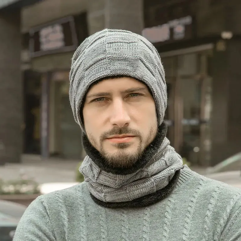 Fashion Men Winter Beanie Hats Scarf Set Warm
