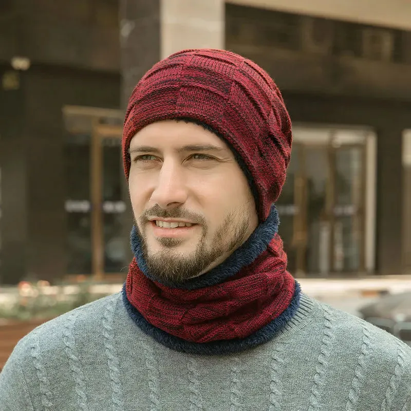 Fashion Men Winter Beanie Hats Scarf Set Warm